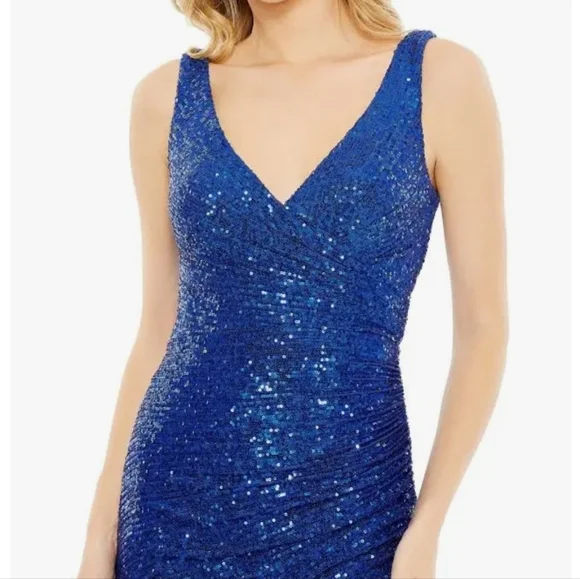 Sz 12 MACDUGGAL Sequined Draped Faux Wrap Asymmetrical Hem Gown - Picture 3 of 3